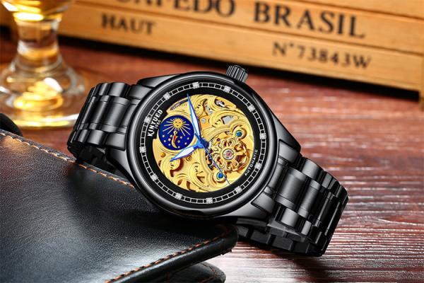 KINYUED popular stainless steel classical automatic luminous hands mens automatic skeleton watch
