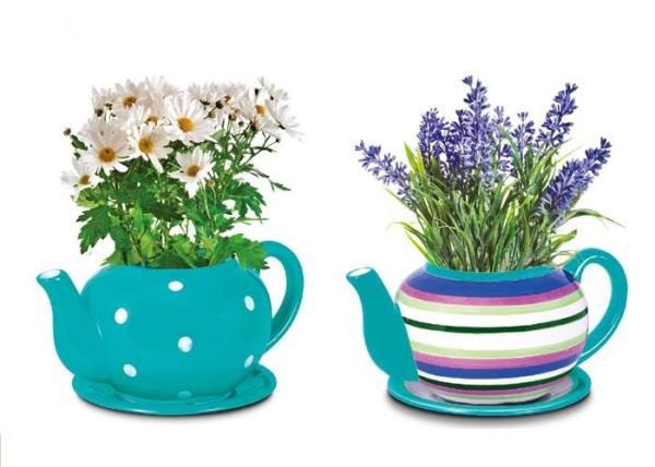 Customized Ceramic Garden Flower Pots , Hand Painted Giant Teacup And Saucer Planter