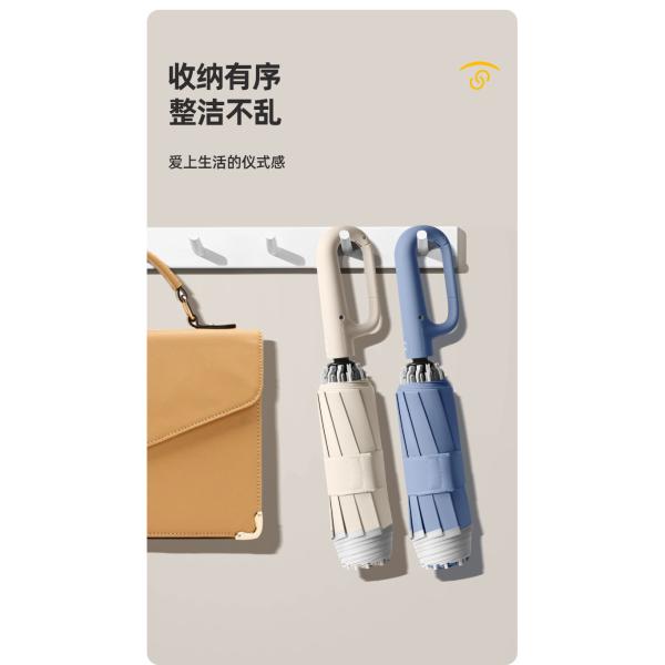 Large Round Lock Handle Pongee with Vinyl Easy yo Hang Full Automatic Windproof UV Block Umbrella