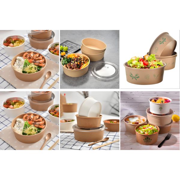 Round Thick Disposable Paper Food Containers For Food WaterProof