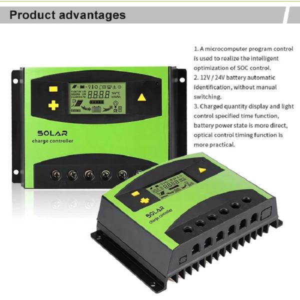 24V 12V PWM 60a Solar Charge Controller 30A PWM Solar Regulator