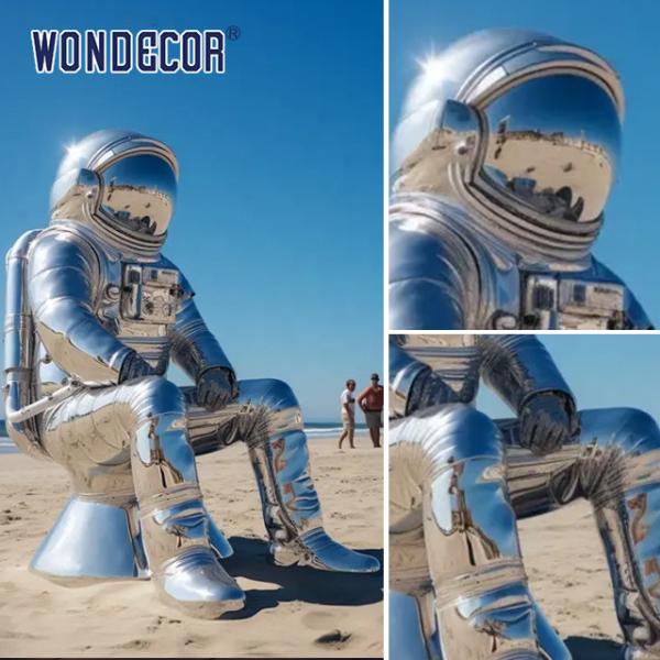Modern Outdoor Metal Large Stainless Steel Sculpture Astronaut