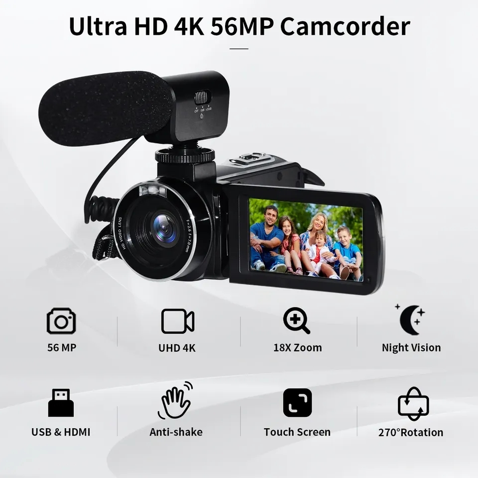 Wholesale Factory Price Newest Style Portable 4K HD 18x Zoom Handheld Vlogging Camera CMOS 120 Wide Angle Microphones WiFi Cam