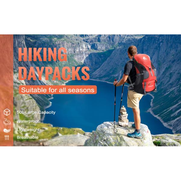 50l Lightweight Water Resistant Hiking Backpack For Climbing Camping Touring