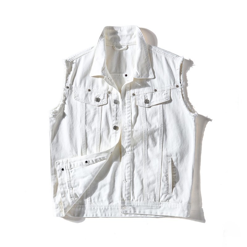 Single Breasted Basic White Black Cotton 100% wholesale denim vest for Summer 2026 Metal Accent Custom (MJ580)