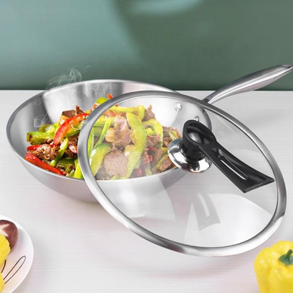 Customized Kitchen 18/8 Stainless Steel Wok Tri-ply Non-stick Frying Pan Honeycomb Wok With Glass Lid