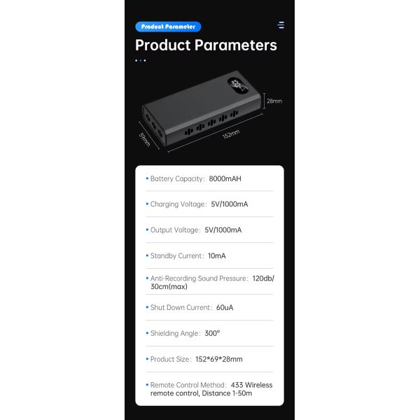 Portable Power Bank Voice Audio Recording Shield Preventing Sounding Recording
