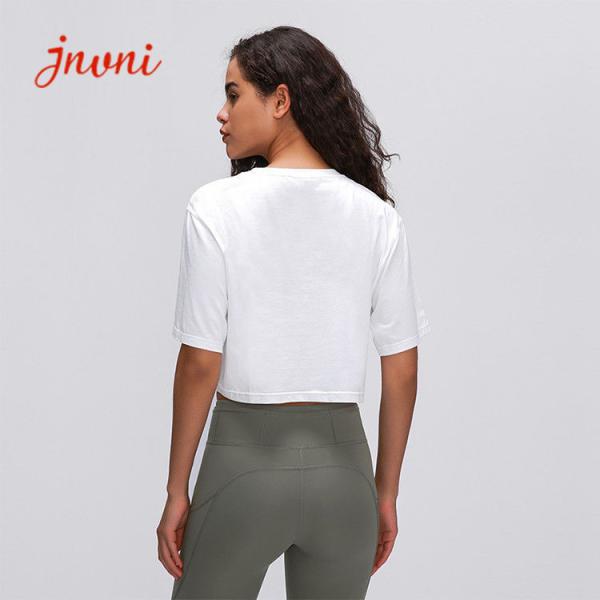 Women Fitness Cotton Yoga Loose Fit T-shirts Basic Crew Neck Breathable Gym Crop Top