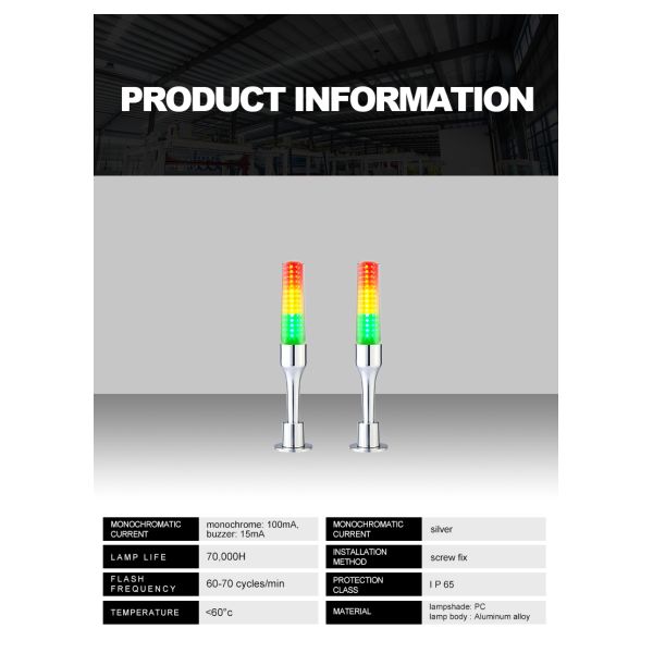 Feu de signalisation à tour à 3 couches 24V multicolore en aluminium, indicateur lumineux à LED clignotantes