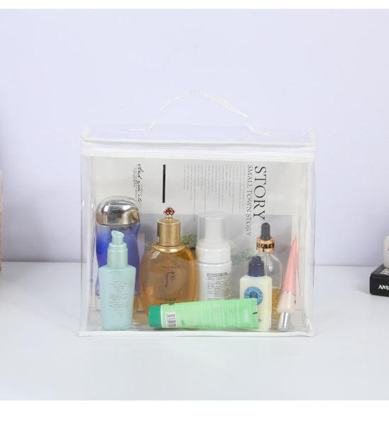 Customized Logo Design Portable Plastic Clear Transparent Makeup Cosmetic Travel Bags PVC Dry Bags With Handle