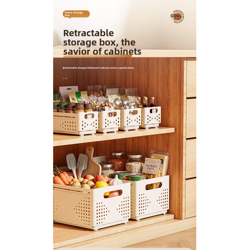 Modern Minimalist Style Folding Extendable Plastic Rectangular Kitchen Cabinet Organizer Storage Basket for Snack Sundries