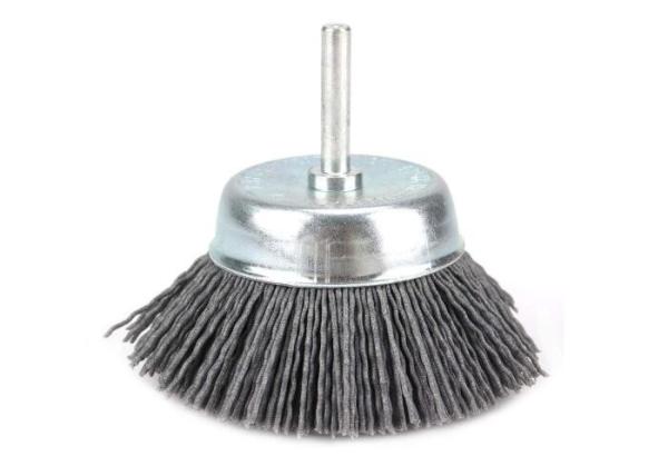 Grey Nylon Filament Nylon Abrasive Cup Brush With Shank Applied Polish the Wood