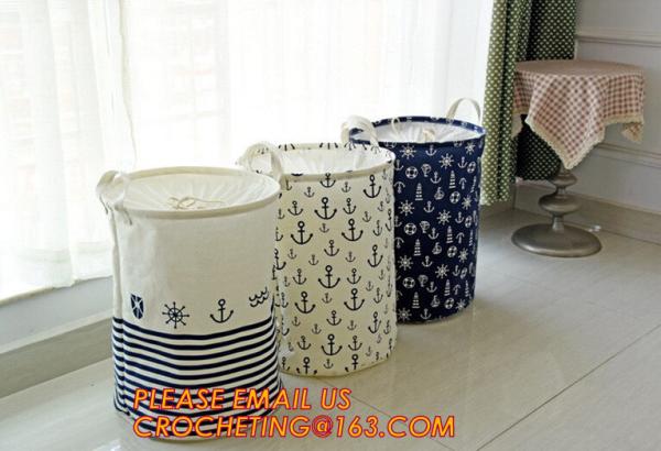 Organize Storage Natural Canvas Clothes Basket, Cute Round Canvas Bathroom Clothes Storage Basket Hamper Tote Bag/ Stora