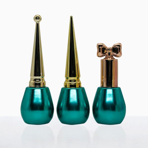 Glossy Green Round Nail Polish Bottles With Brush 10ml Refillable