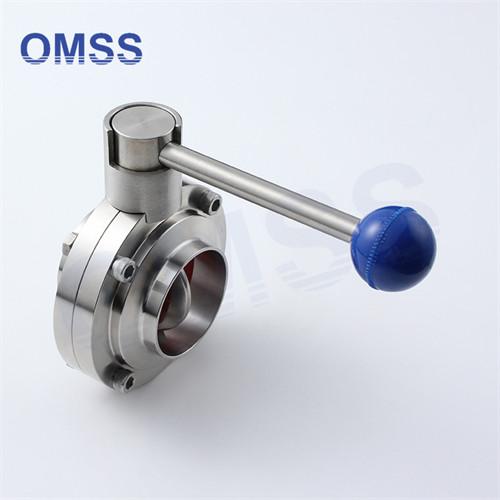 Sanitary Butterfly Valve 3A SMS DIN Food Grade SS304/316L Weld Manual With Pull Handle