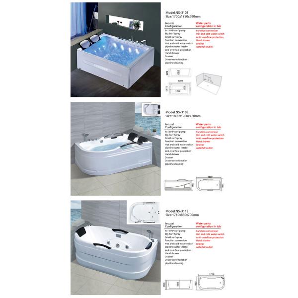 Acrylic Bathroom Sanitary Ware Fibreglass Double Whirlpool Spa Bathtub