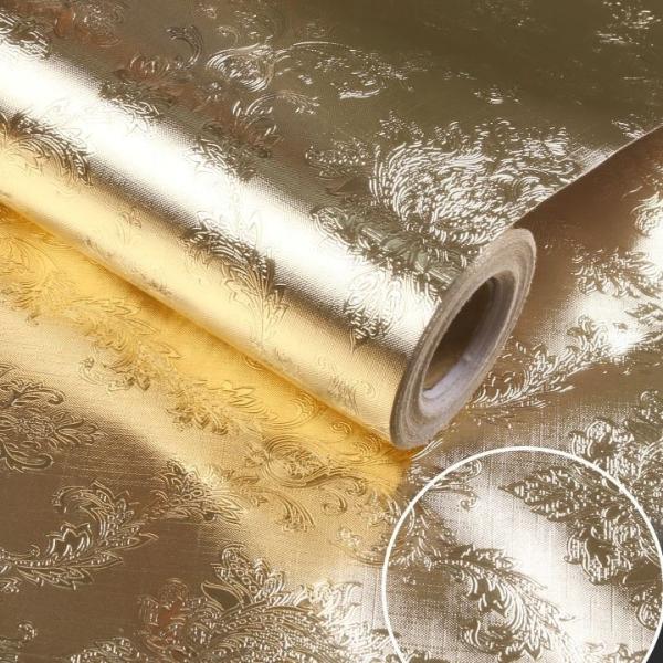 High Glossy Gold Embossed Contact Paper Kitchen Wall Stickers Drawer Liner Sticker