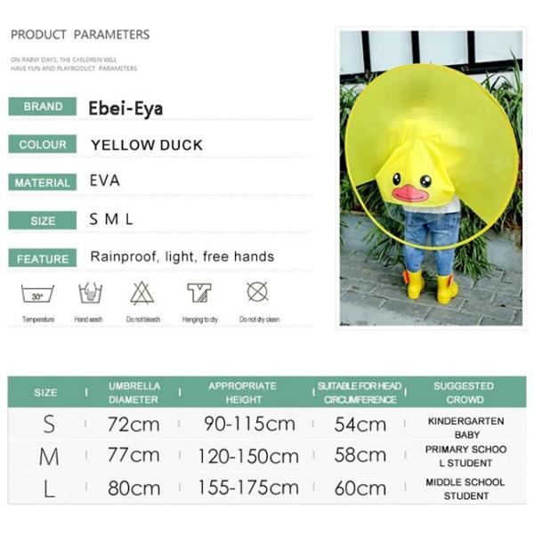 Multi Sizes Childrens Rain Poncho Yellow Duck Environment Material Waterproof