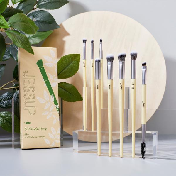 Jessup 8pcs Premium Synthetic Angled Concealer Blending Eyeshadow Duo Eyebrow Makeup Brushes T328