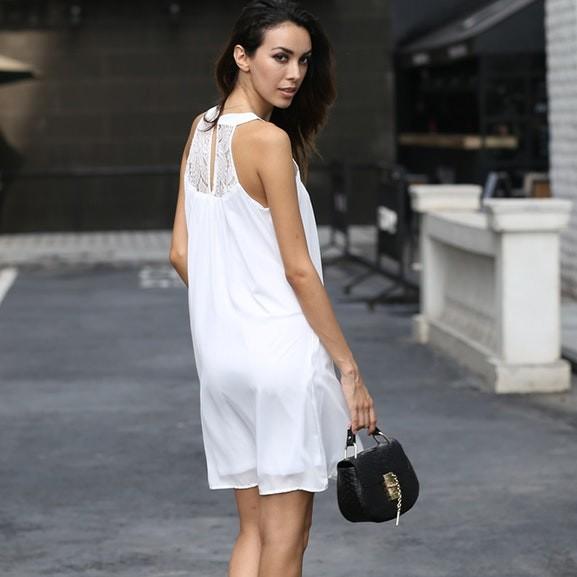 Newest Design Women Sleeveless Dress with Lace Panels