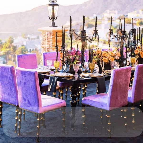 Gold Bamboo Leg Hotel Chairs with Black Velvet and Stainless Steel for Weddings Parties-Velvet Wedding Chairs