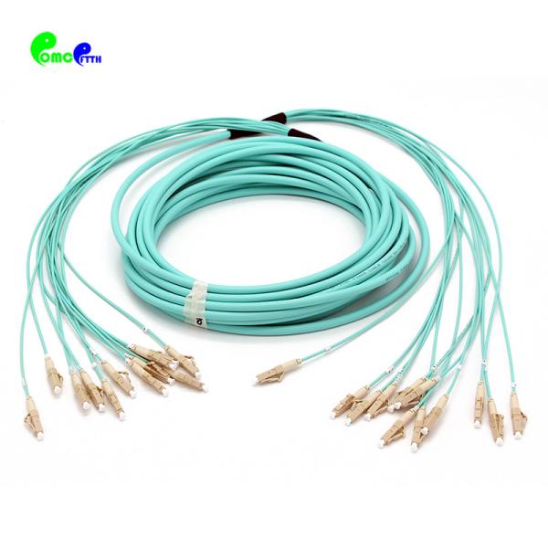 Low loss Fiber Optic Patch Cables 12F LC - LC OM3 50/125 Breakout 2mm 10M patch cord  LSZH Aqua color