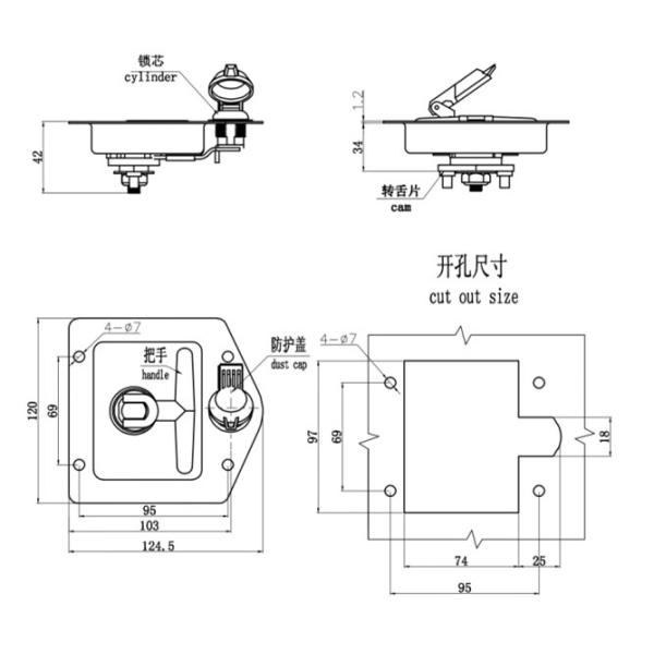 Caja de herramientas con manija en T plegable empotrada Cerraduras Cerradura de panel de gabinete de superficie cromada