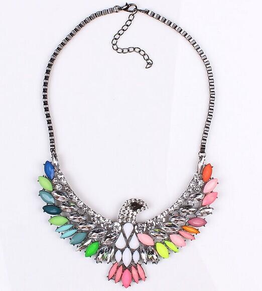 Exaggerated wind wings jewelry diamond crystal pendant eagle head necklace jewelry