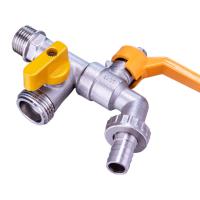 TMOK Factory Direct Double Head Yellow Handle Outdoor Garden Water Tap Irrigation Brass Bibcock