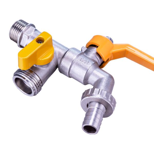 TMOK Factory Direct Double Head Yellow Handle Outdoor Garden Water Tap Irrigation Brass Bibcock
