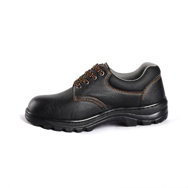 Black Embossed Cow Leather Slip Puncture Resistance Steel Insole PU Sole Safety Shoes