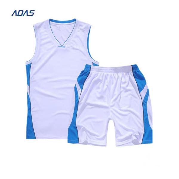 Antibacterial Sublimation Blue Reversible Basketball Jerseys Breathable Rhinestone Embroidered 160g