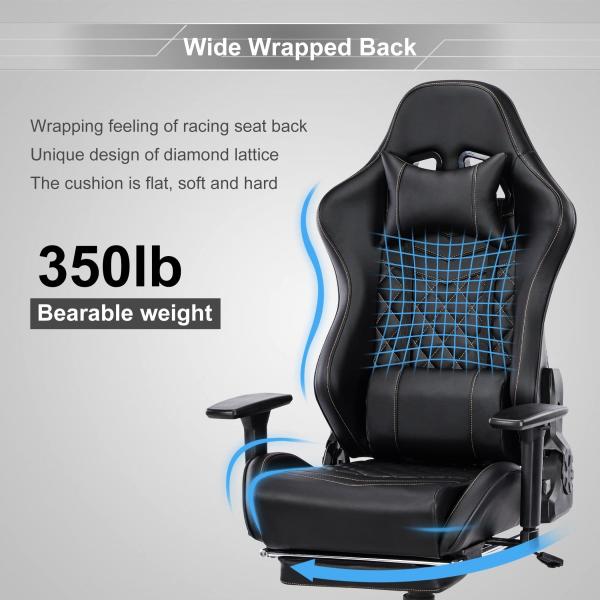 Massage Gaming Chair for Adults 350LBS Reinforced Base Adjustable Armrest Swivel Style