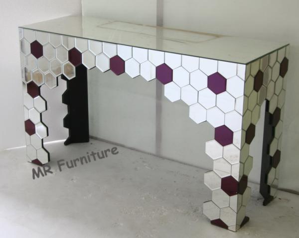 Mirrored Living Room Console Table , Purple Silver Mirrored Entry Table