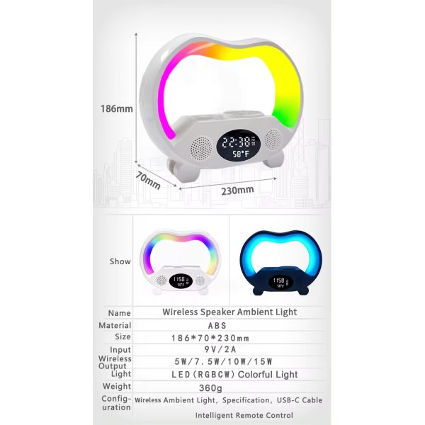G Lamp Conch Lamp 10W Ambient Night Light Touch Light Alarm Clock Music Sync App Control Multifunction Charger