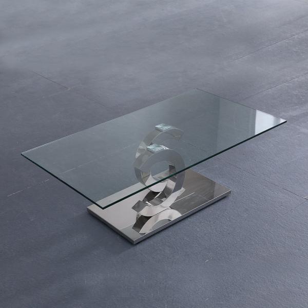 Clear 0.2cbm Tempered Glass Top Coffee Table polished stainless steel legs