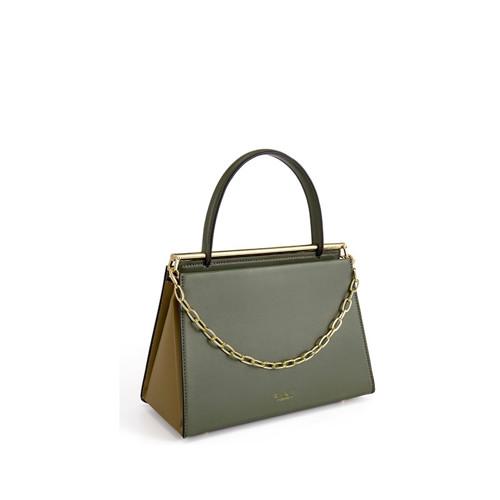 Hit Color Green Leather Briefcase 24cm Triangle Shaped Handbags