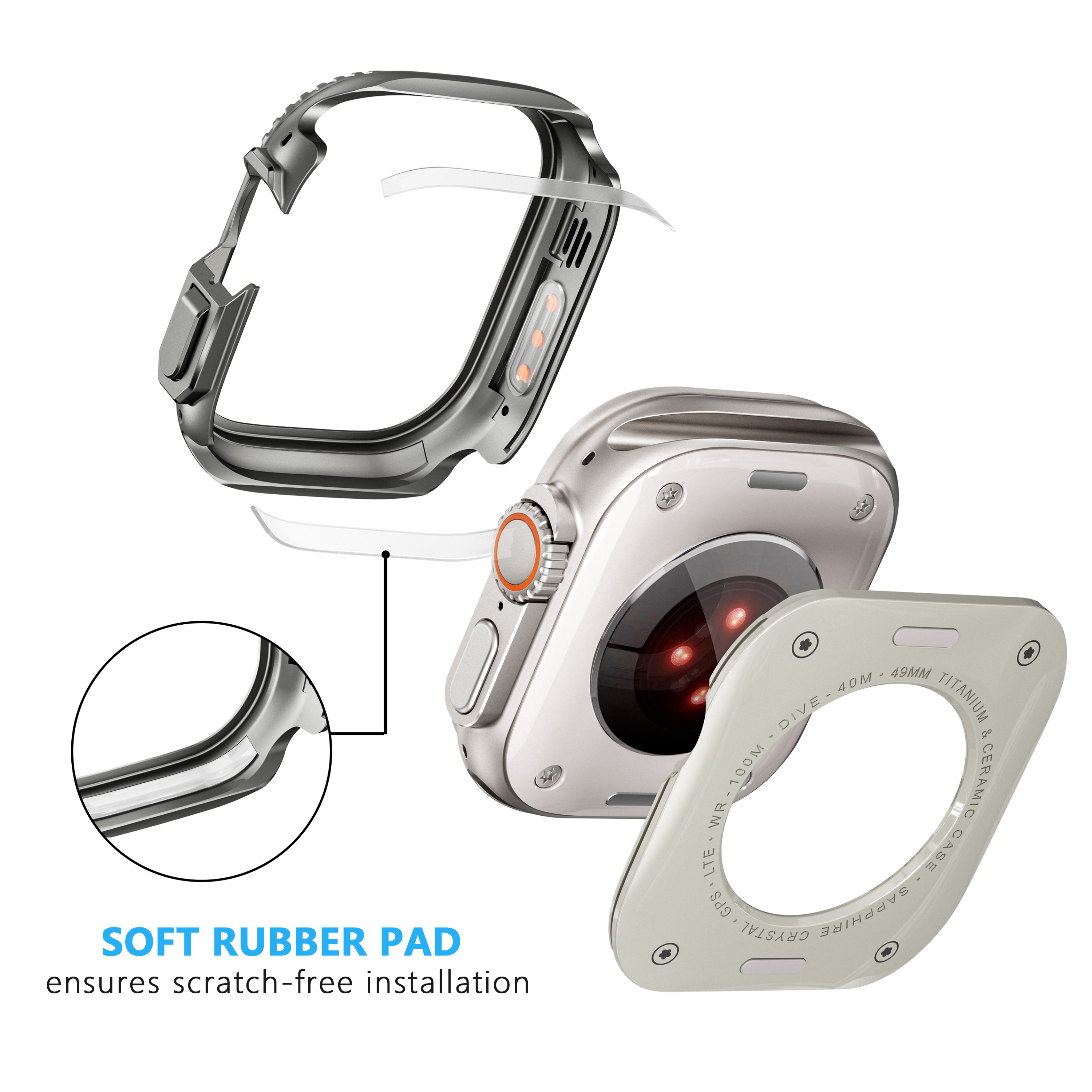 Eraysun Luxury Metal Bumper Case for Apple Watch 49mm Protector Frame Cover  Stainless Steel Watch Cover