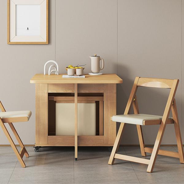 Folding Kitchen Dining Table, Wooden with Storage Extension Chairs, Eating, Study Working Platform Drawer