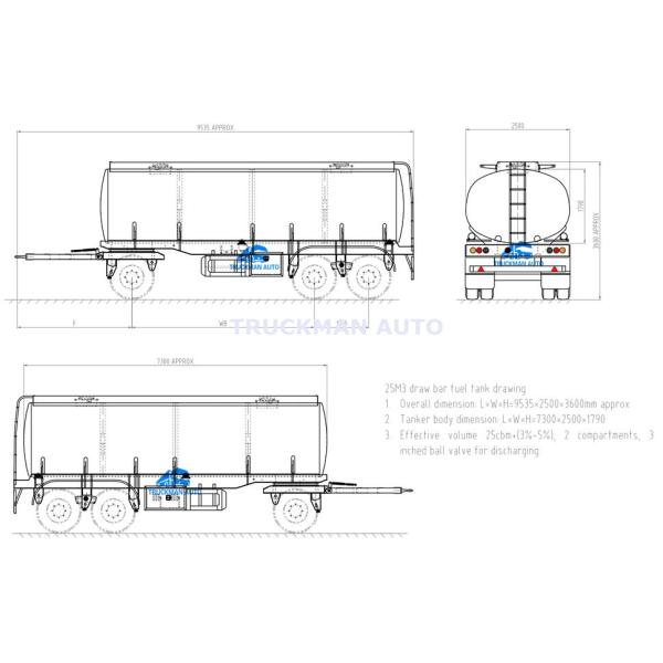 25000 Liter Draw Bar Fuel Oil Tank Trailer For Chemical Liquid Transport