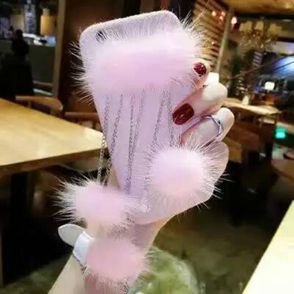 DIY Luxurious Small Fox Hair Chain Ball Pendants Cloth Type Cell Phone Case Cover For iPhone 7 6s Plus