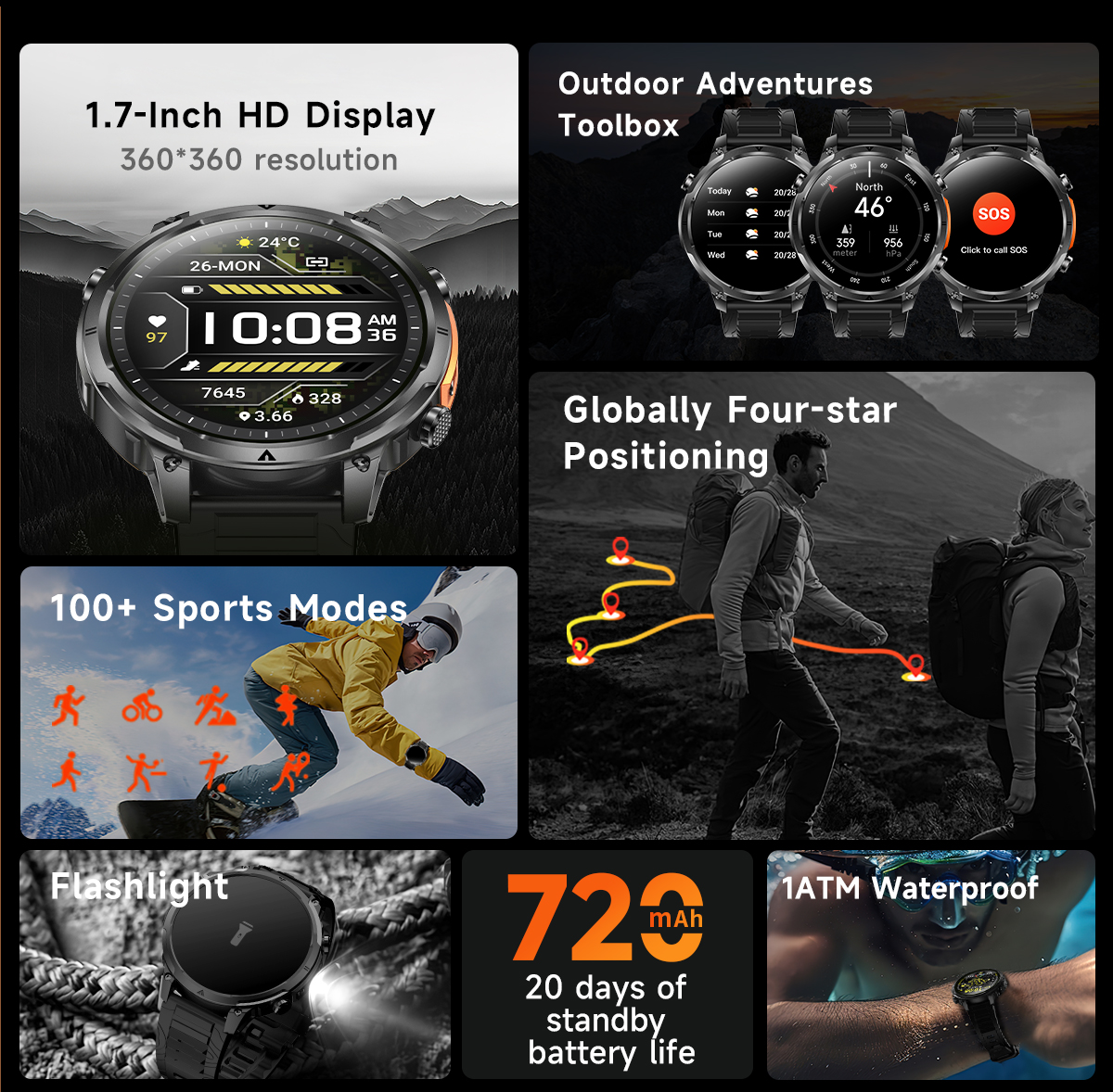 Smart Watch 2026 MK100 GPS 44-49mm TFT HD Screen Ultra High Precision Outdoor IP68 Fitness Tracker Multisport Tracker for Men