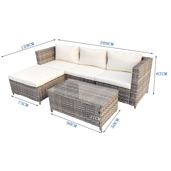 Set of 5 Garden Leisure Sofa Set PE Wicker Steel Frame Hand Weaving Garden Furniture