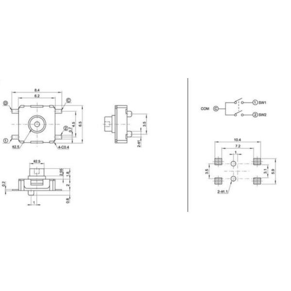 Multi Function Double Action Tactile Switch / SMD Tactile Switch 6.2 X 6.5 Mm