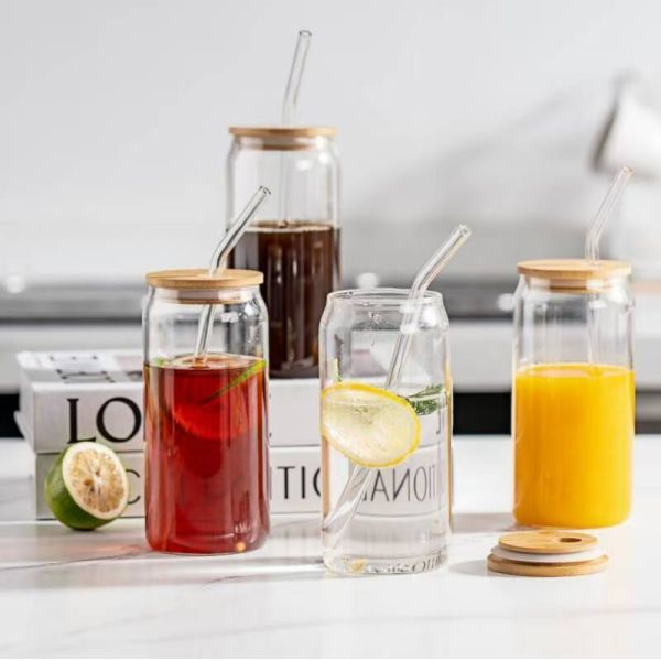 IKOO Eco-Friendly Glass Tumbler with Bamboo Lid and Glass Straw for Hot and Cold Beverages