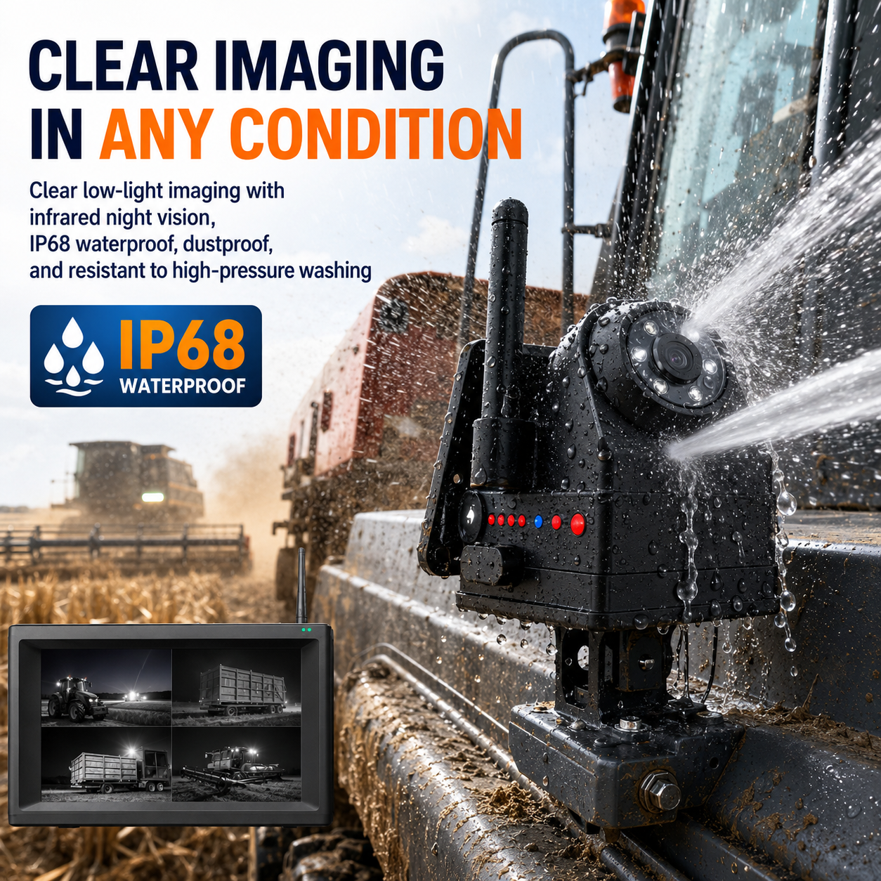 Plug and Play 1 - 4CH 720P Wireless Magnetic Camera System 7 Monitor BSD Alarm Rechargeable  for Truck RV Trailer Farm Machinery