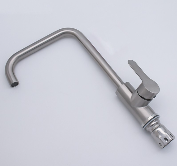 Stainless Steel Body Deck Mounted Tap Cold And Hot Mixer Spring Silver Kitchen Faucet