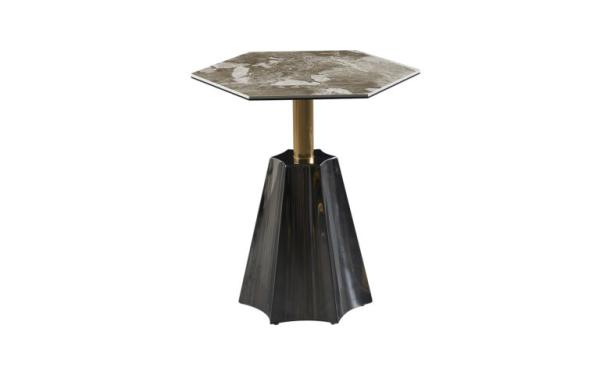 Grandeur Trident Marble Ceramic Coffee Table  Black Titanium Base