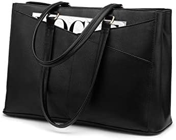 LAPTOP TOTE BAG FOR WOMEN 15.6 INCH WATERPROOF LEATHER COMPUTER BAGS BUSINESS OFFICE WORK BRIEFCASE BLACK