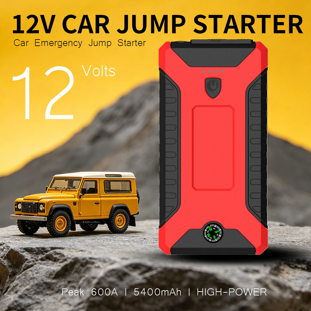 Peak 5400mAh Portable Battery Booster with 600A Peak Current and Flashlight for Emergency Jump Start